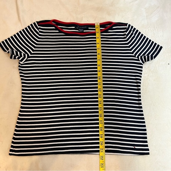 Tommy Hilfiger | 100% Cotton Boat Neck Striped Blue & White Shirt Size XL - Picture 9 of 11